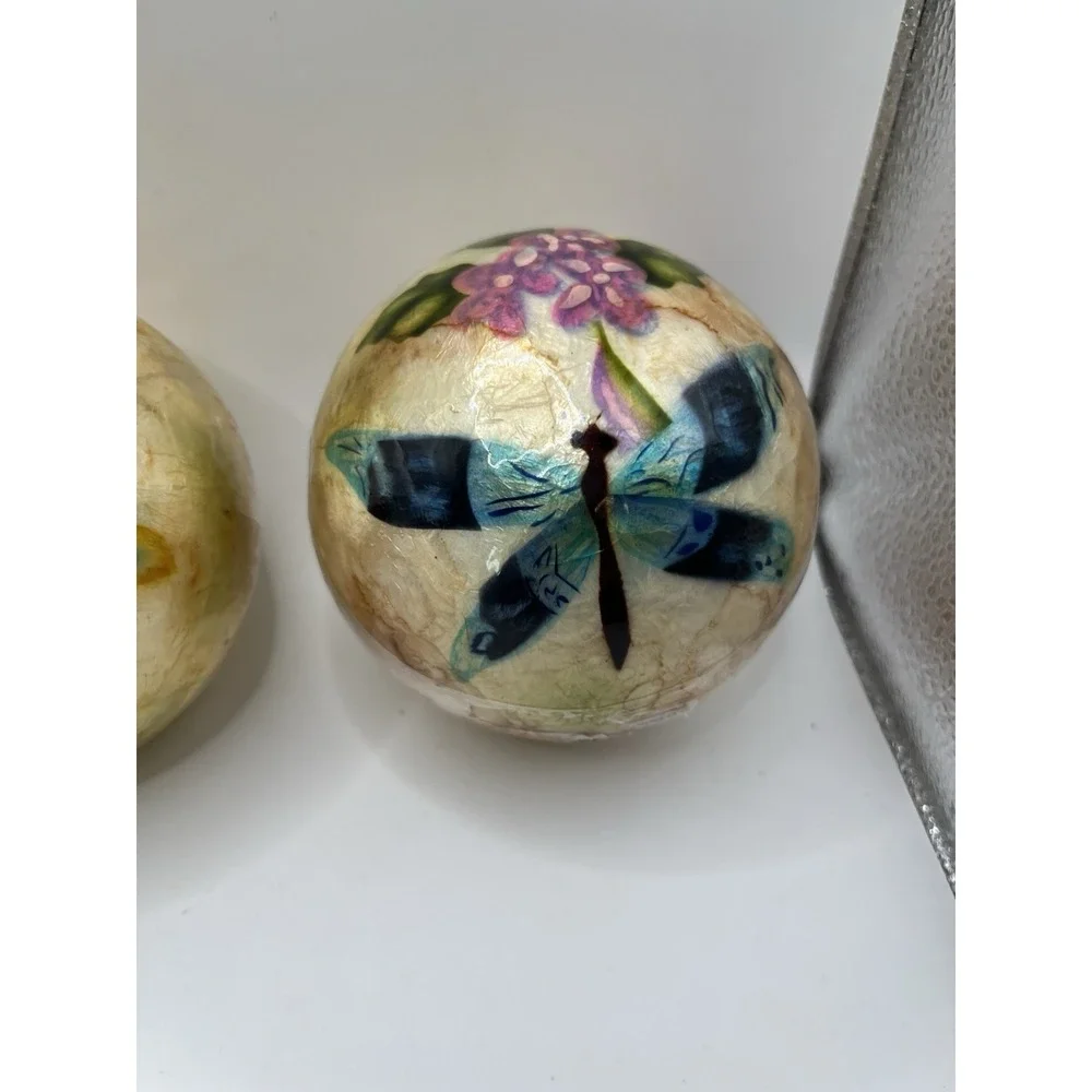 Set Of 3 Dragonfly Paper Machete‎ Decorative Balls Double Sided 4